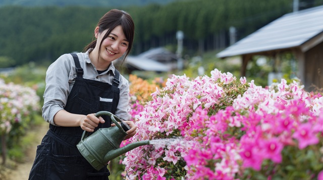 水やりする女性