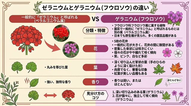 フクロソウとゼラニウムの違い